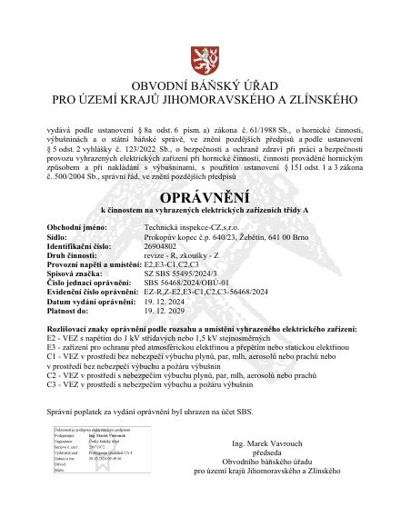 Oprávnění k činnostem ČBÚ